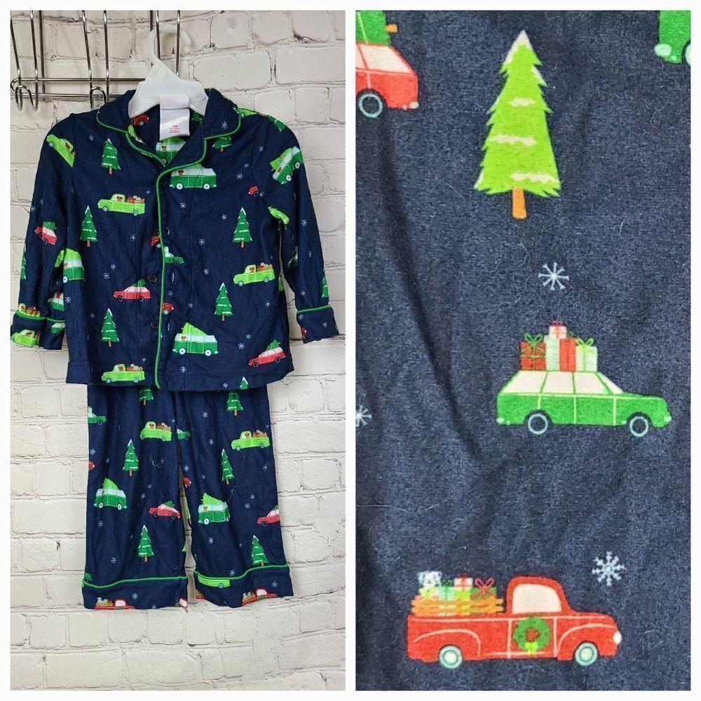 Christmas Navy Blue Car/Trucks Flannel Pajamas Baby 18M Matching PJs Sleep Set